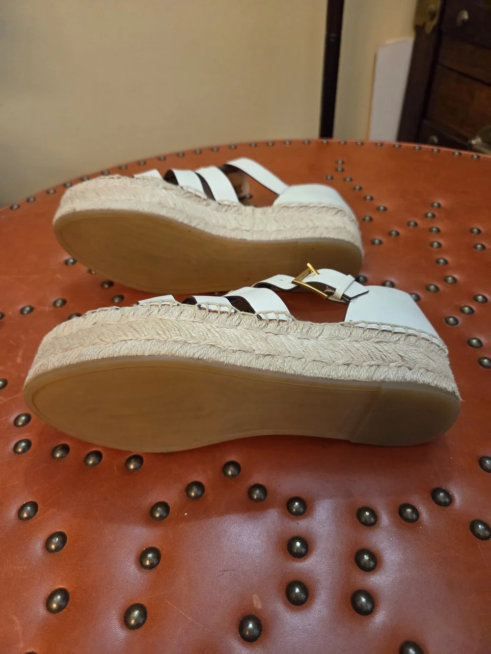 Tory Burch White Leather Espadrille Platform Mules